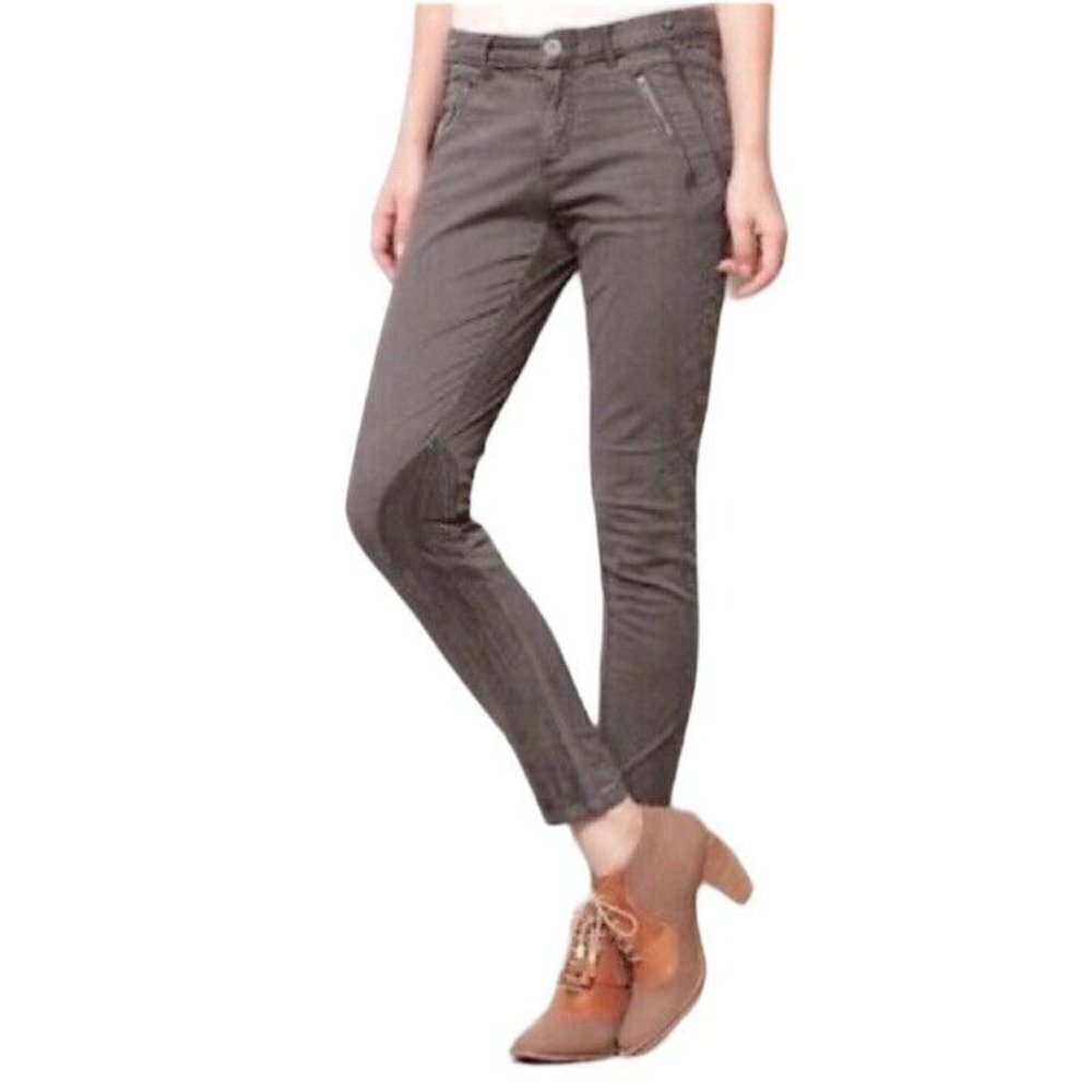 Anthropologie Pilcro Gray Zipper Velvet Moto Straight Leg Ankle Jeans Size 4